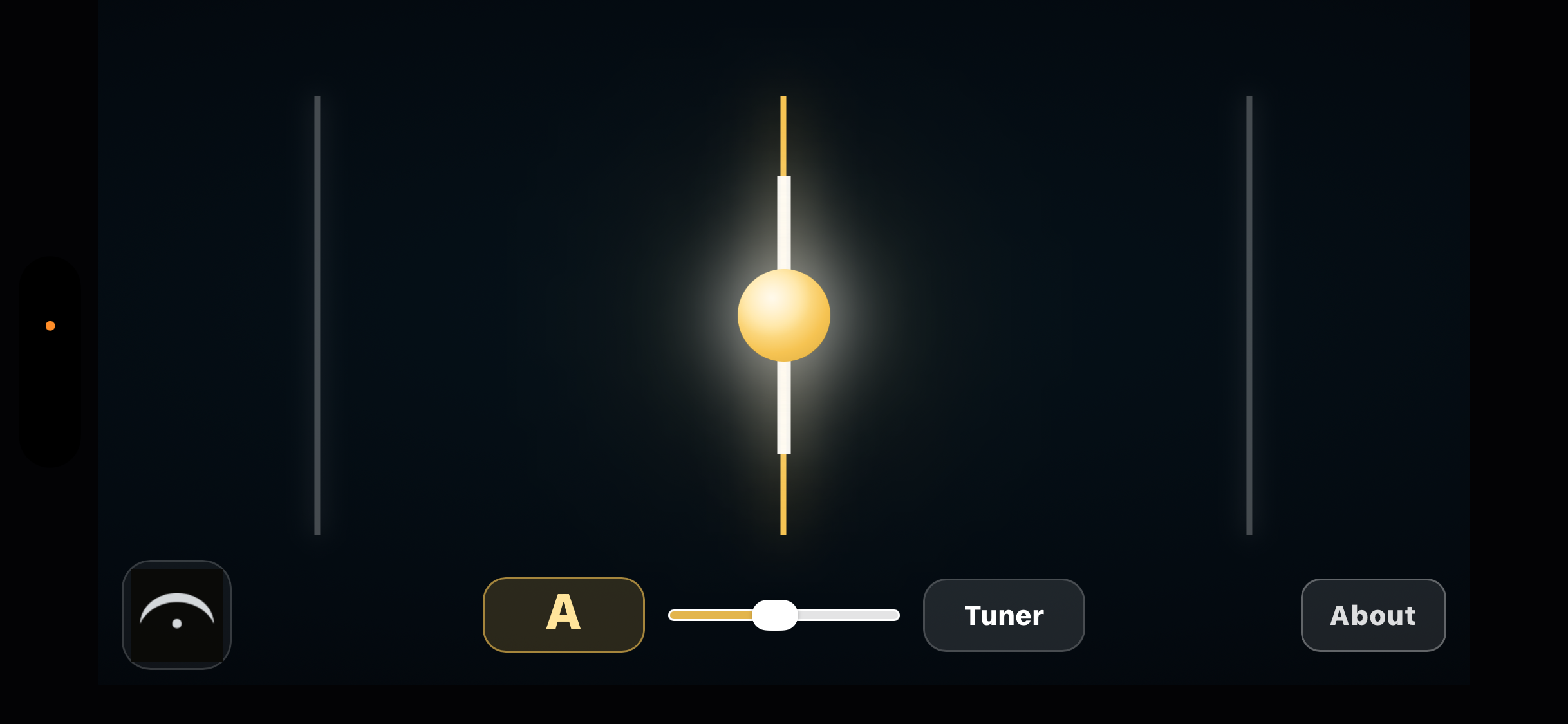 Fretless Intonation Trainer showing an A drone reference and a live pitch line